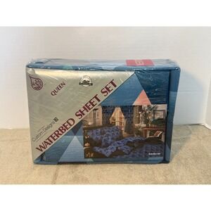 Custom Designs Queen Waterbed Sheet Set Geometric Blue Kaleidoscope Pattern